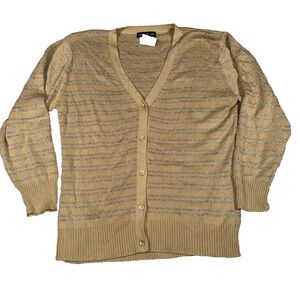 Esprit De Corp V Neck Cardigan Sweater Womens Medium Metallic Stripe Sparkle NEW